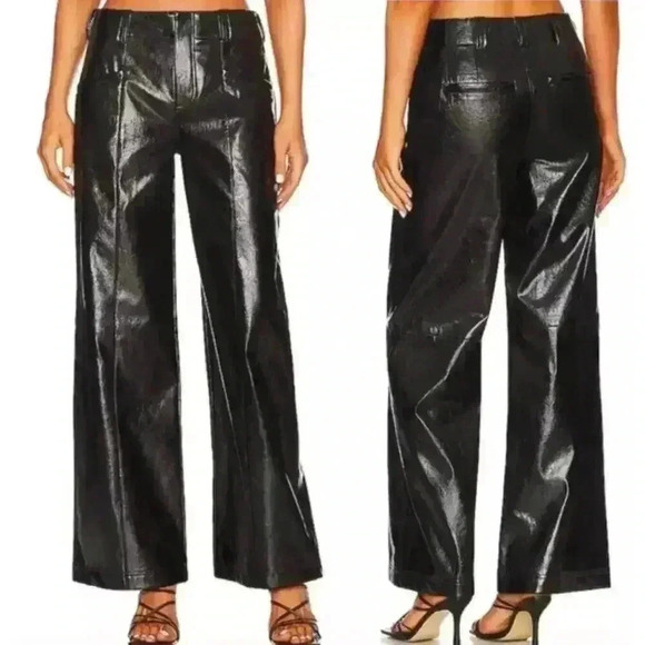 Free People Pants - NWT Free People Star Crossed Lovers Patent Leather Straight Pants Black Sz 0